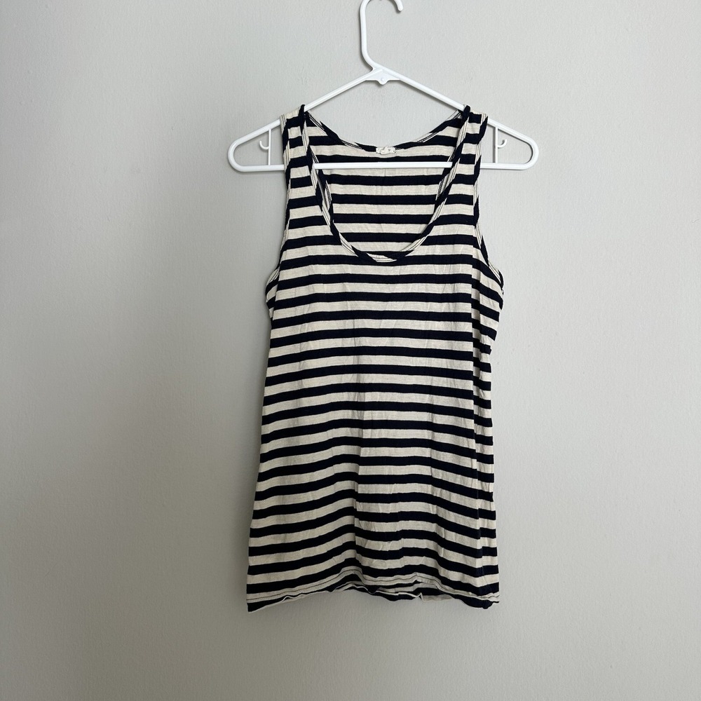 J.Crew Women's XS Striped Cotton Girlfriend‎ Tank Top, White Navy Cotton